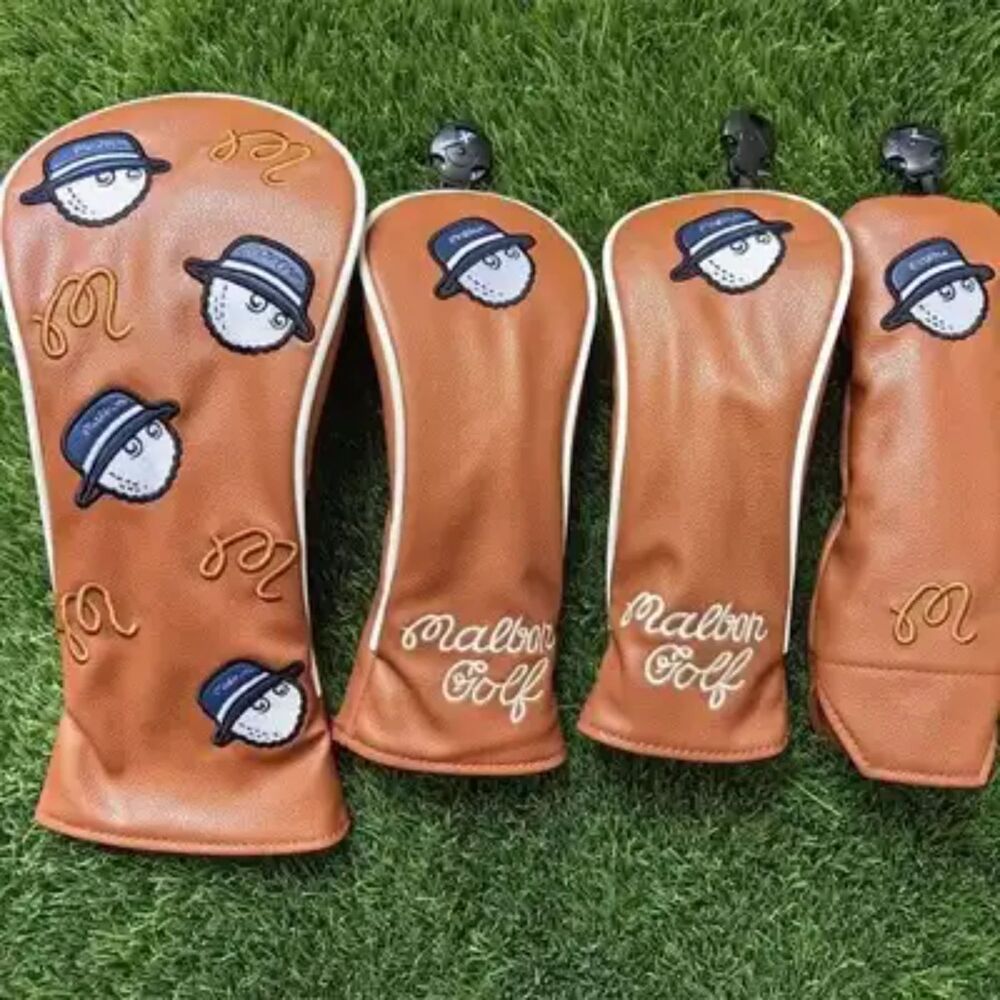 Malbon Golf Club Headcovers Fisherman Hat Brown Wood Driver Hybrid Putter